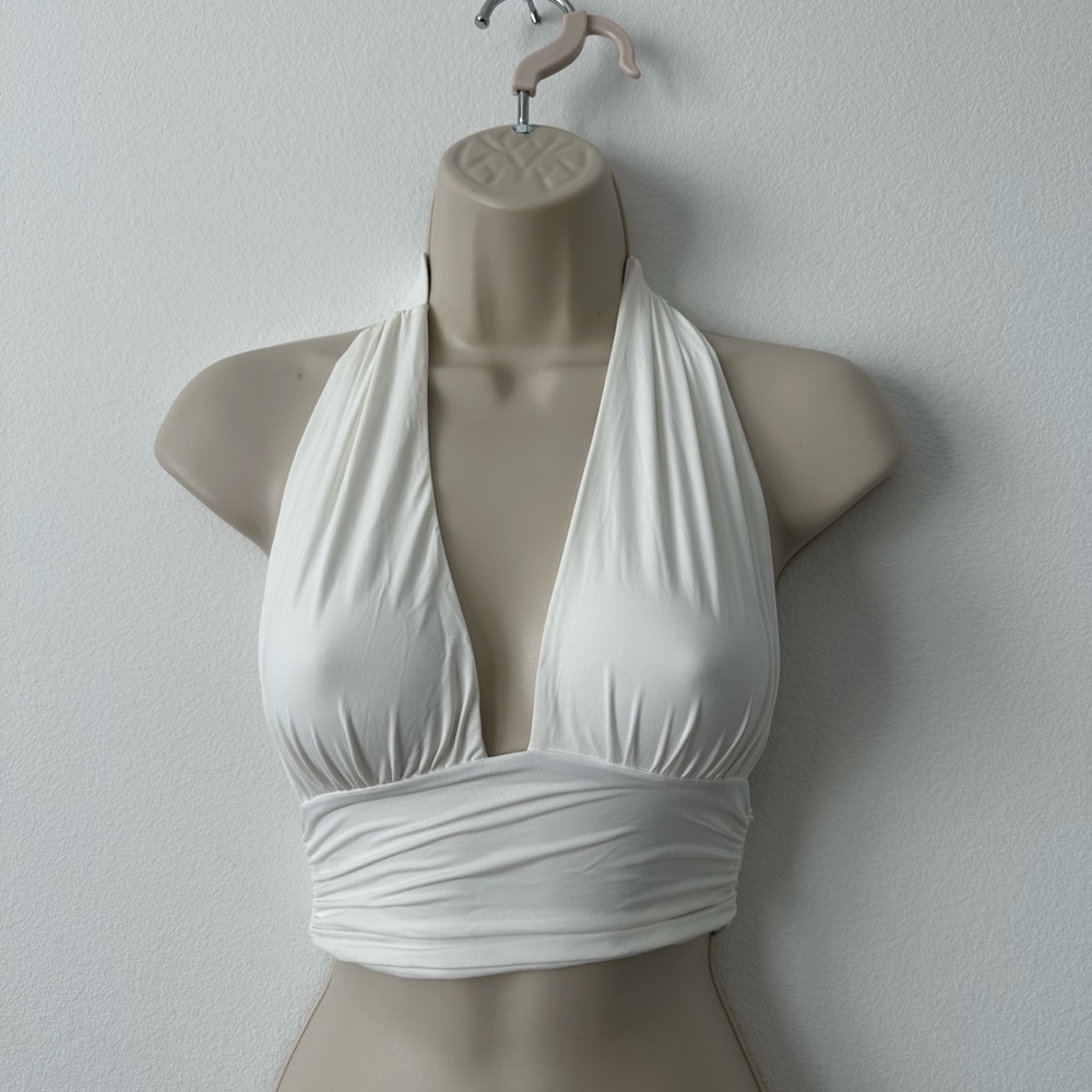 Princess Polly White Halter Wrap Crop Top